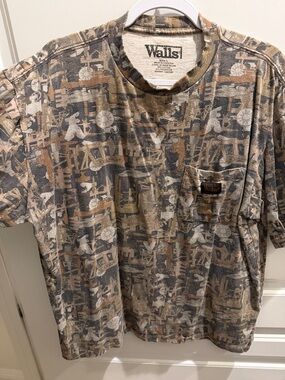 Vintage Walls Men's Short Sleeve Pocket Tee in Brown, Gray and Cream Pattern